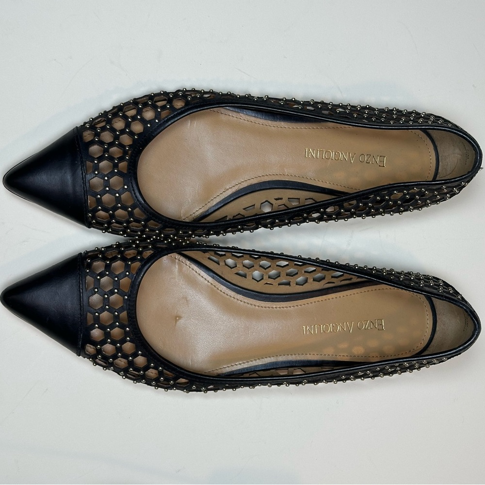 Enzo Angiolini Black Mesh Pointed Flats